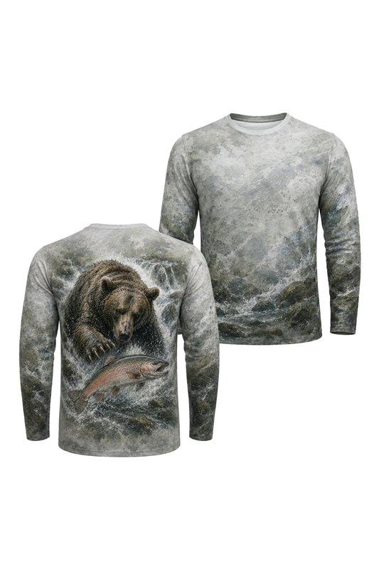 Performance Fishing Long Sleeve - Bear & Trout  - AOF89 two shirts front artwork