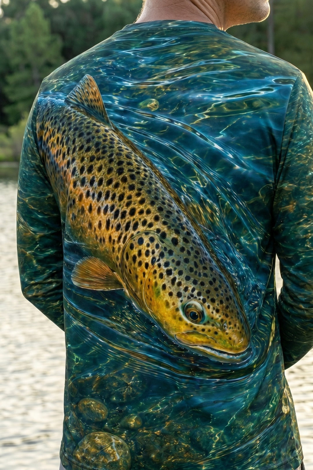 Performance Fishing Long Sleeve - Blue Current Brown Trout - RT22 lifestyle artwork zoom