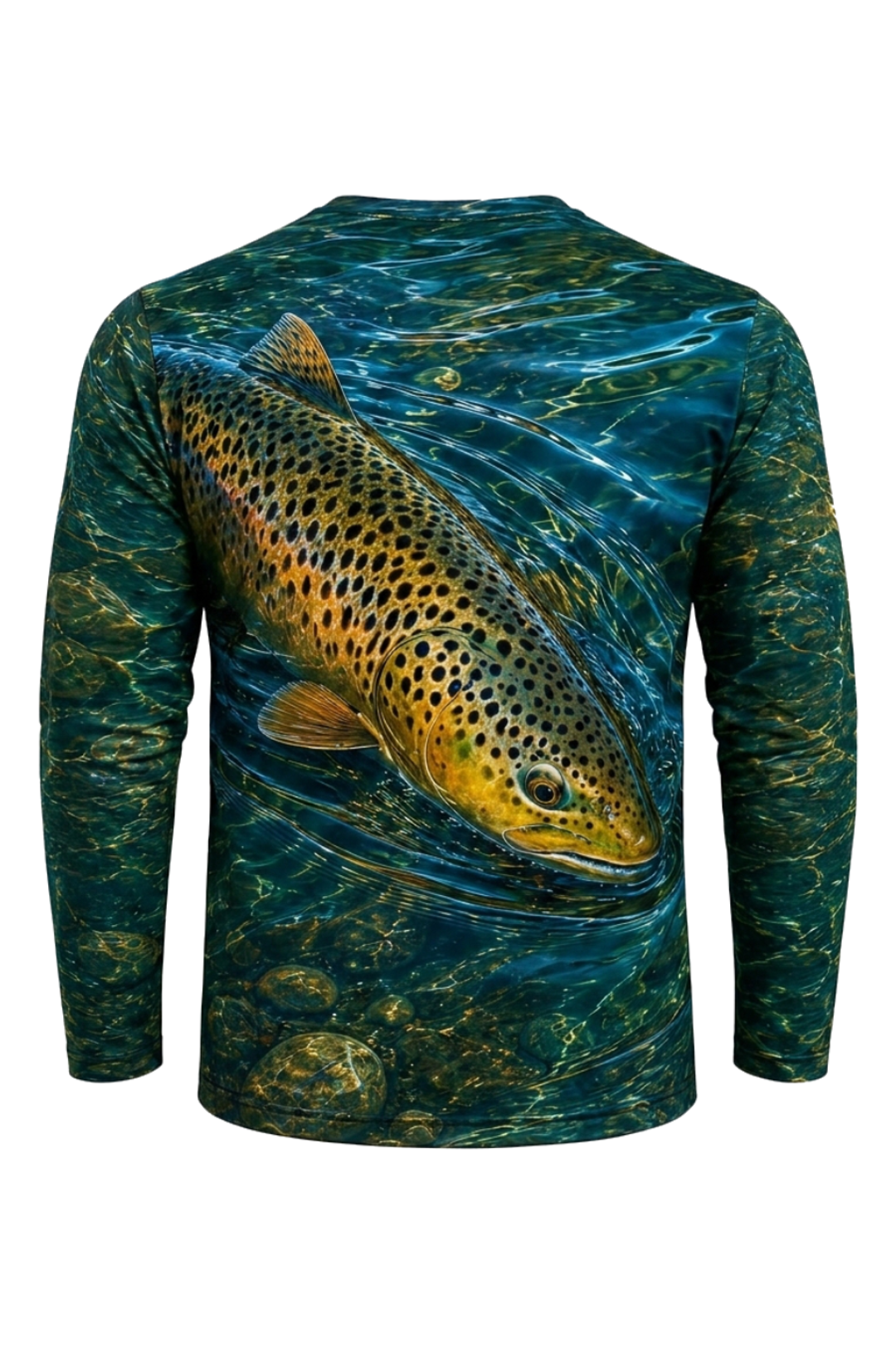 Performance Fishing Long Sleeve - Blue Current Brown Trout - RT22 mockup artwork side