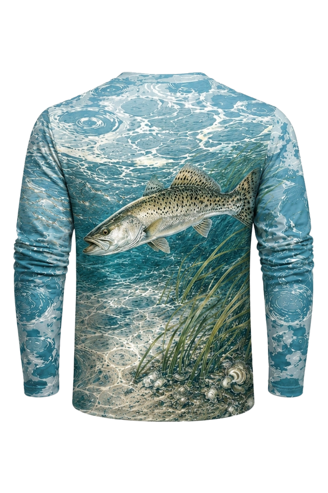 Performance Fishing Long Sleeve - Blue Current Speckled Trout - RT06 mockup artwork side