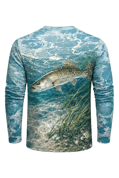 Performance Fishing Long Sleeve - Blue Current Speckled Trout - RT06 mockup artwork side