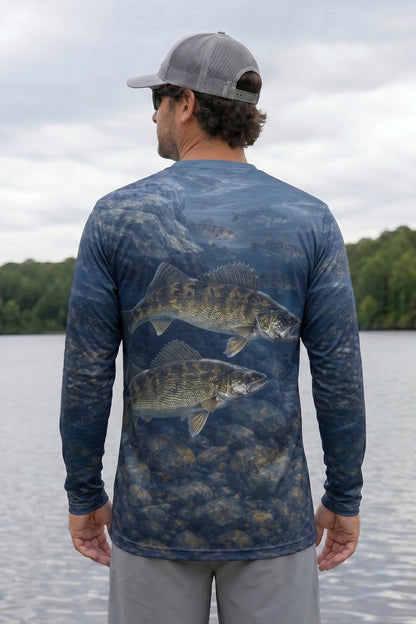 Performance Fishing Long Sleeve - Blue Rock Walleye - AOF109 lifestyle artwork side