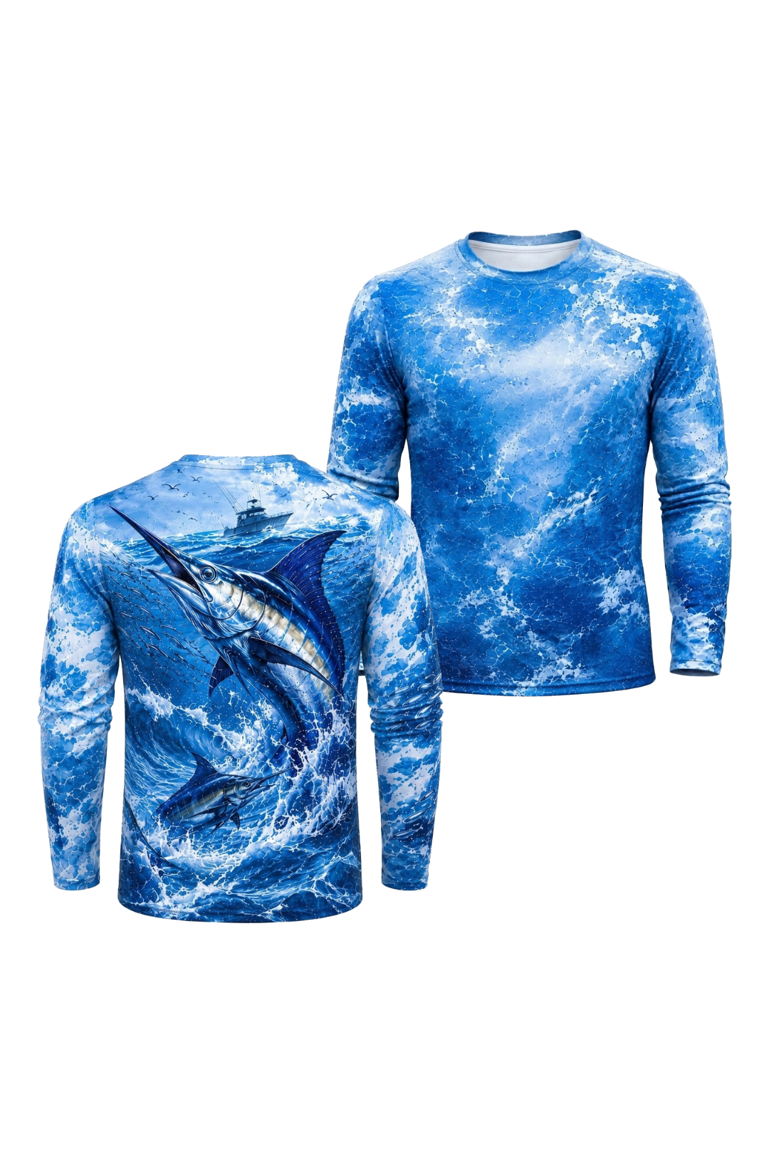 Performance Fishing Long Sleeve - Bluewater Marlin Strike - RS11 two shirts front artwork