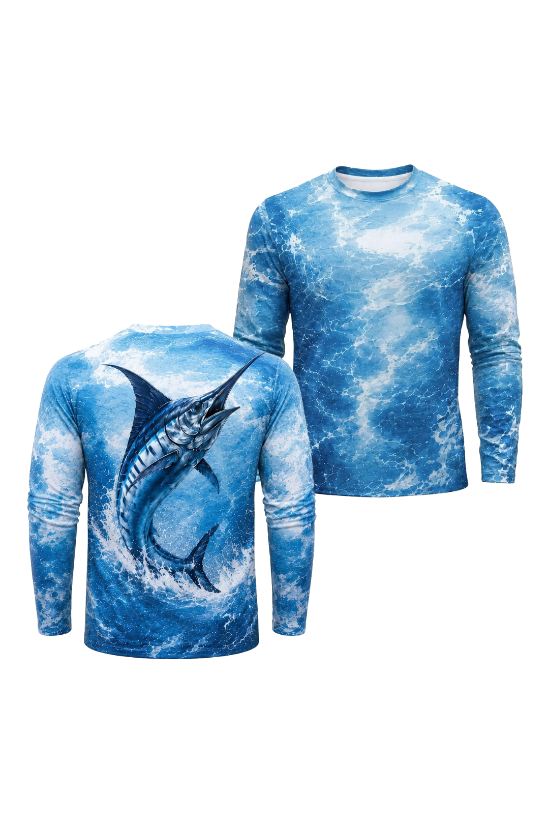 Performance Fishing Long Sleeve - Bluewater Marlin Surge - RS10 two shirts front artwork