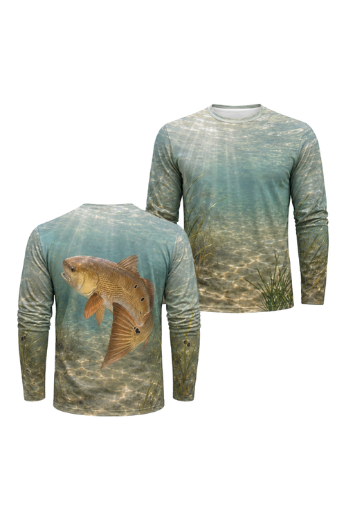 Performance Fishing Long Sleeve - Bronze Tide Redfish - AOF117 two shirts front artwork