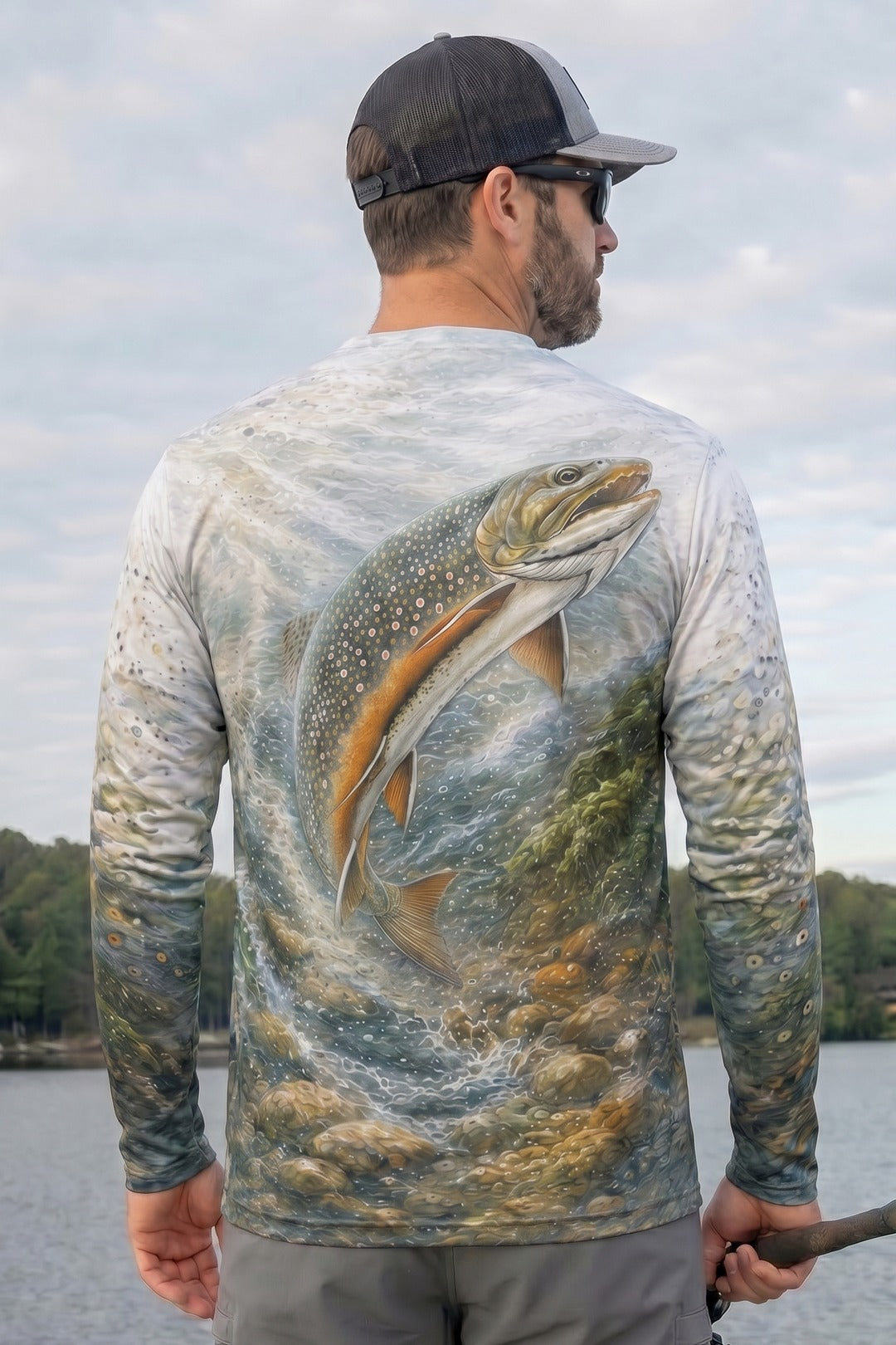Performance Fishing Long Sleeve - Brook Trout Boulder Run - AOF55 lifestyle artwork side
