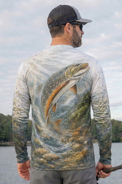 Performance Fishing Long Sleeve - Brook Trout Boulder Run - AOF55 lifestyle artwork side