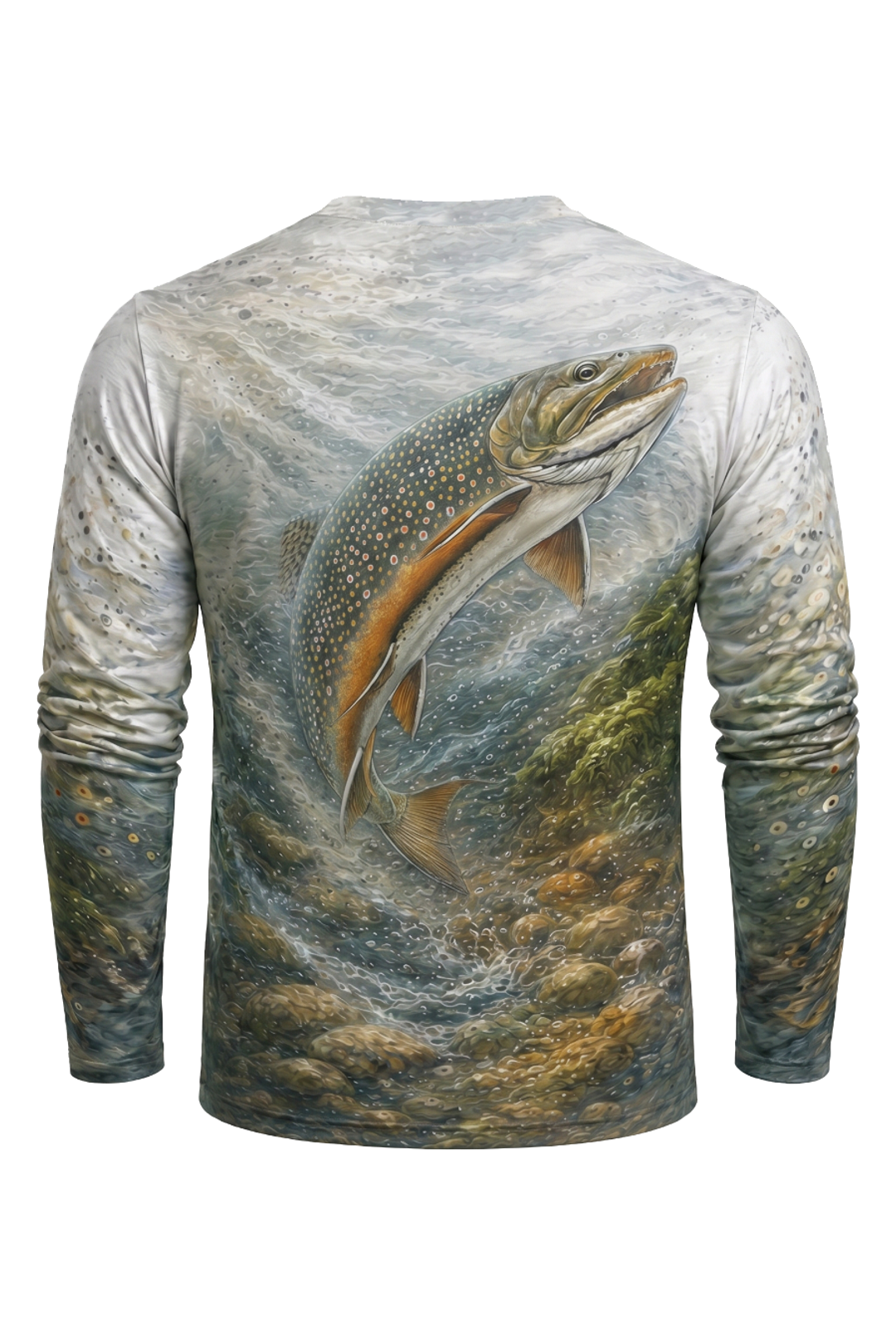 Performance Fishing Long Sleeve - Brook Trout Boulder Run - AOF55 mockup artwork side