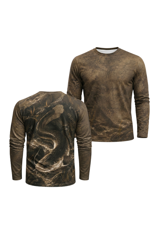 Performance Fishing Long Sleeve - Catfish Riverbed Phantom - AOF44 two shirts front artwork