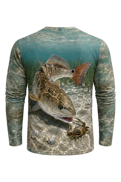 Performance Fishing Long Sleeve - Clear Flats Redfish Hunt - RRF02 mockup artwork side