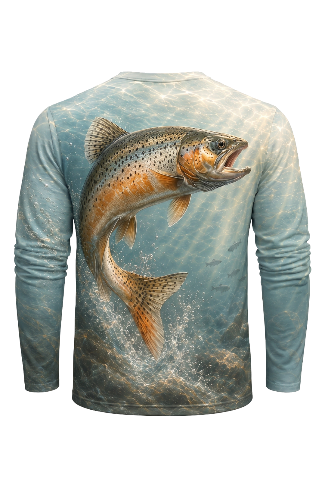 Performance Fishing Long Sleeve - Clear Spring Trout - AOF65 mockup artwork side