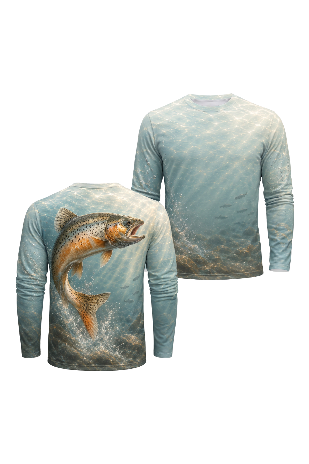 Performance Fishing Long Sleeve - Clear Spring Trout - AOF65 two shirts front artwork