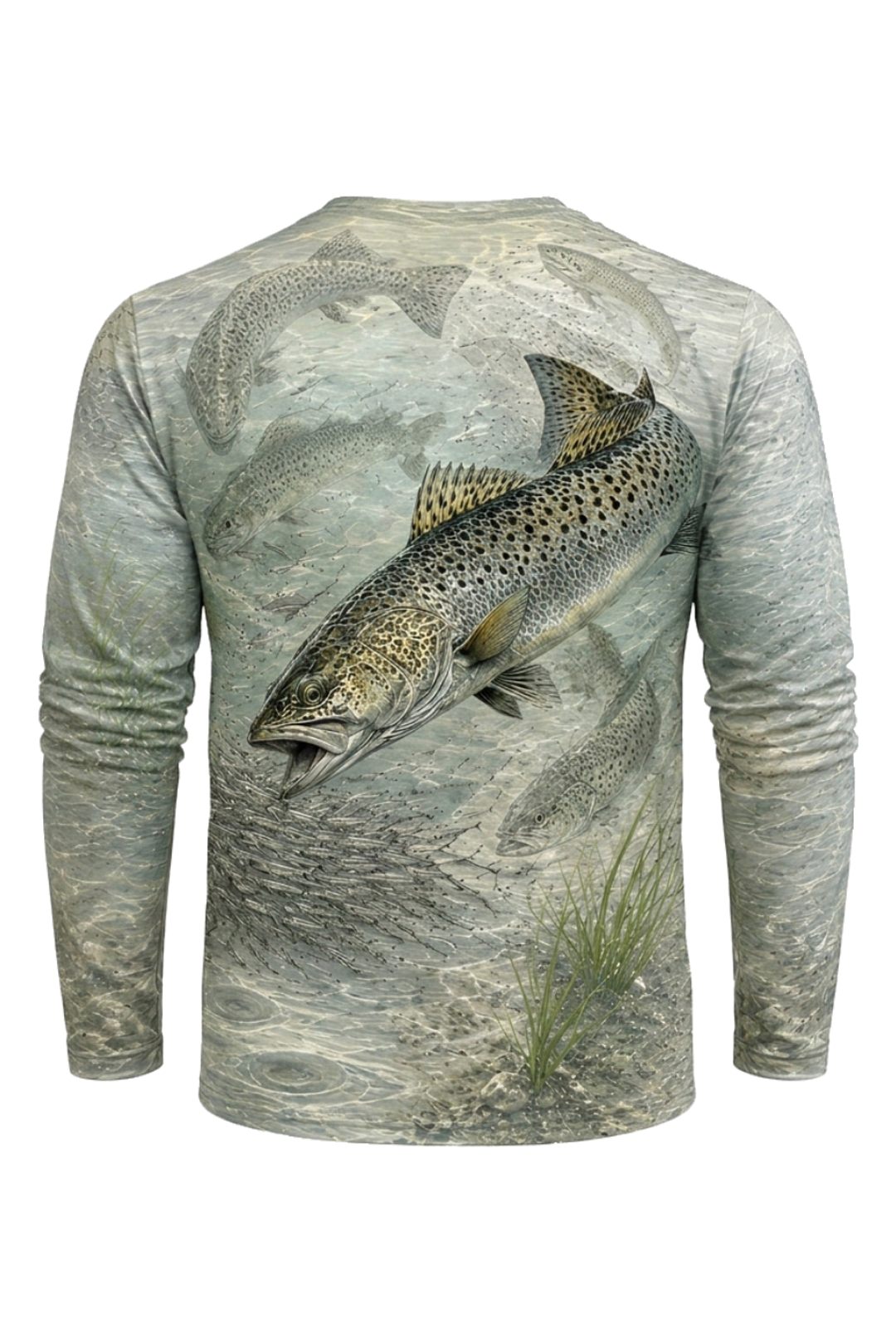 Performance Fishing Long Sleeve - Clearwater Speckled Trout Run - RT02 mockup artwork side
