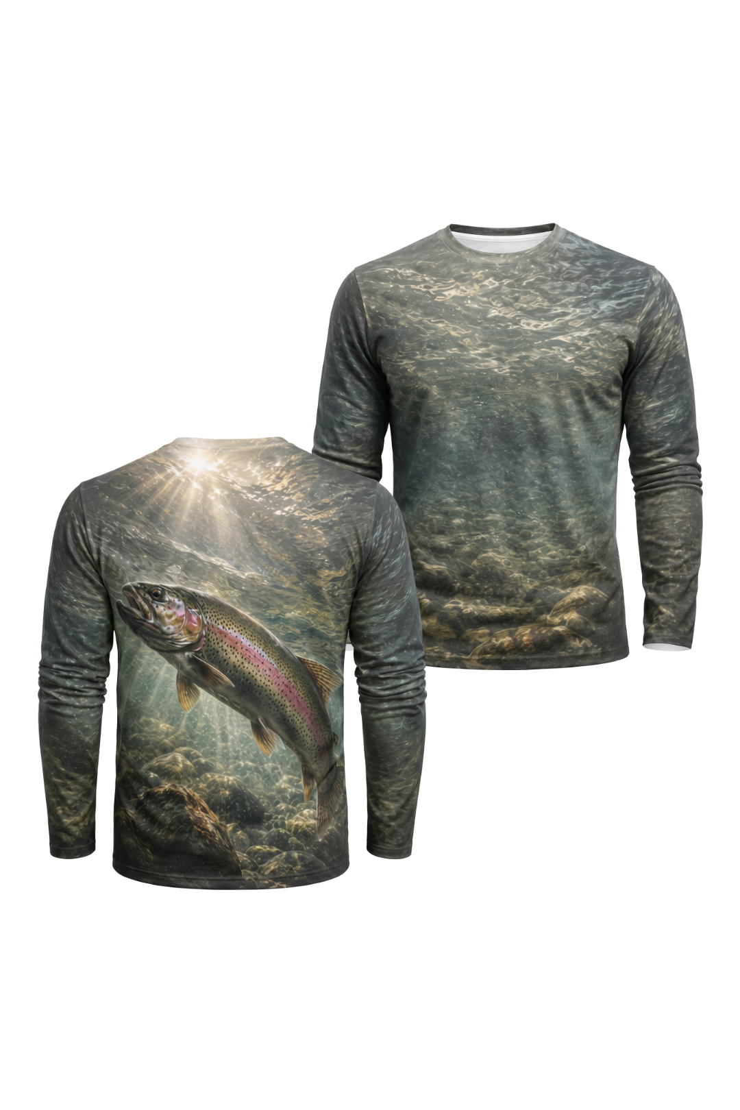 Performance Fishing Long Sleeve - Cold Current Rainbow - AOF82 two shirts front artwork