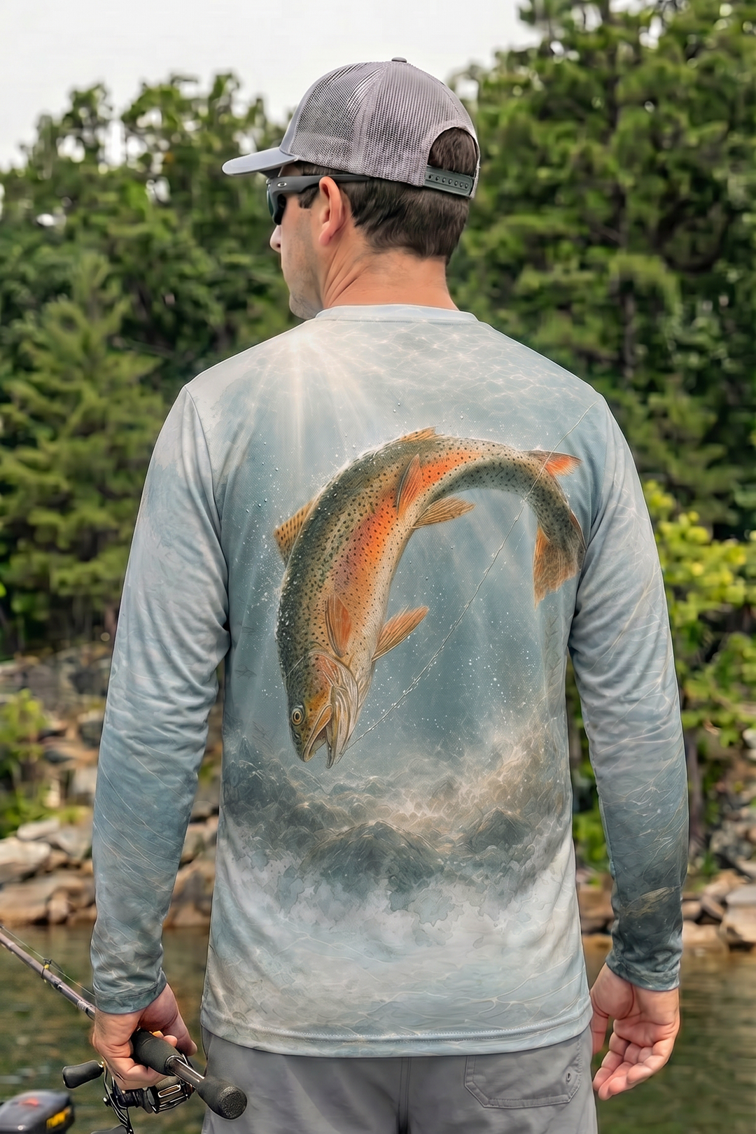 Performance Fishing Long Sleeve - Cold Current Trout Strike - AOF67 lifestyle artwork side