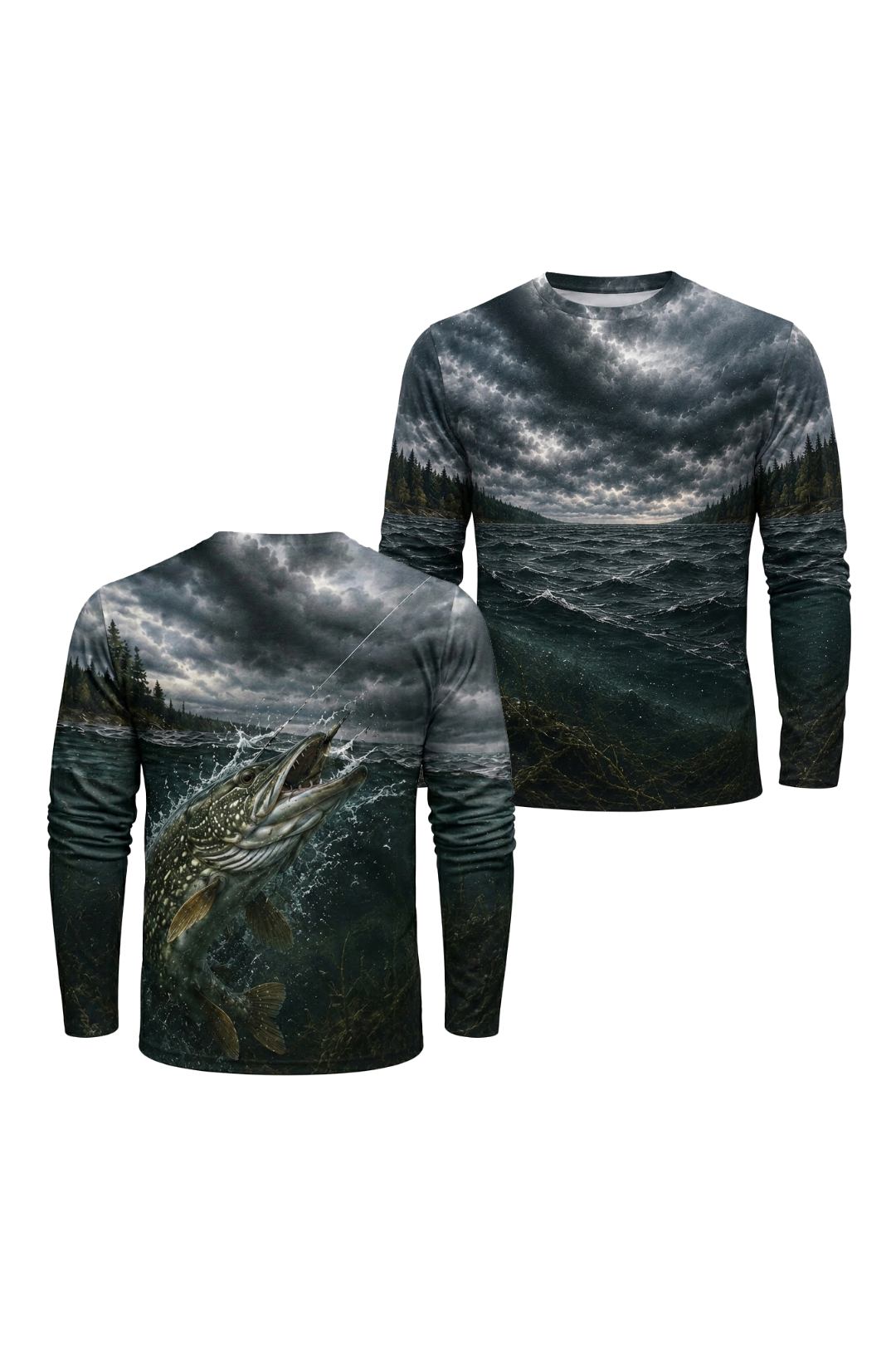 Performance Fishing Long Sleeve - Cold Front Strike - RNP02 two shirts front artwork