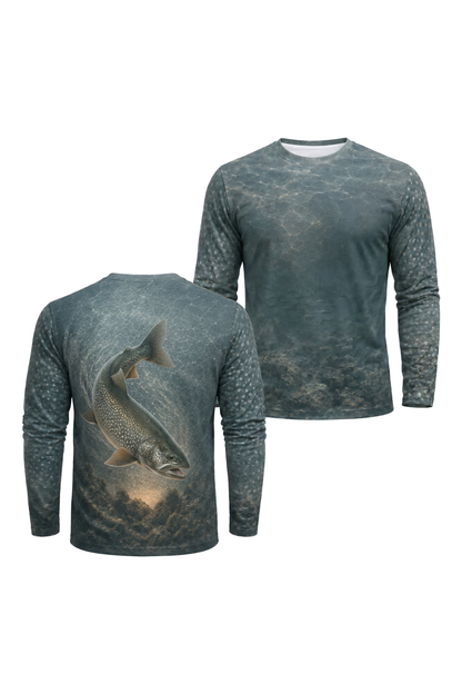 Performance Fishing Long Sleeve - Cold Reef Laker - AOF86 two shirts front artwork