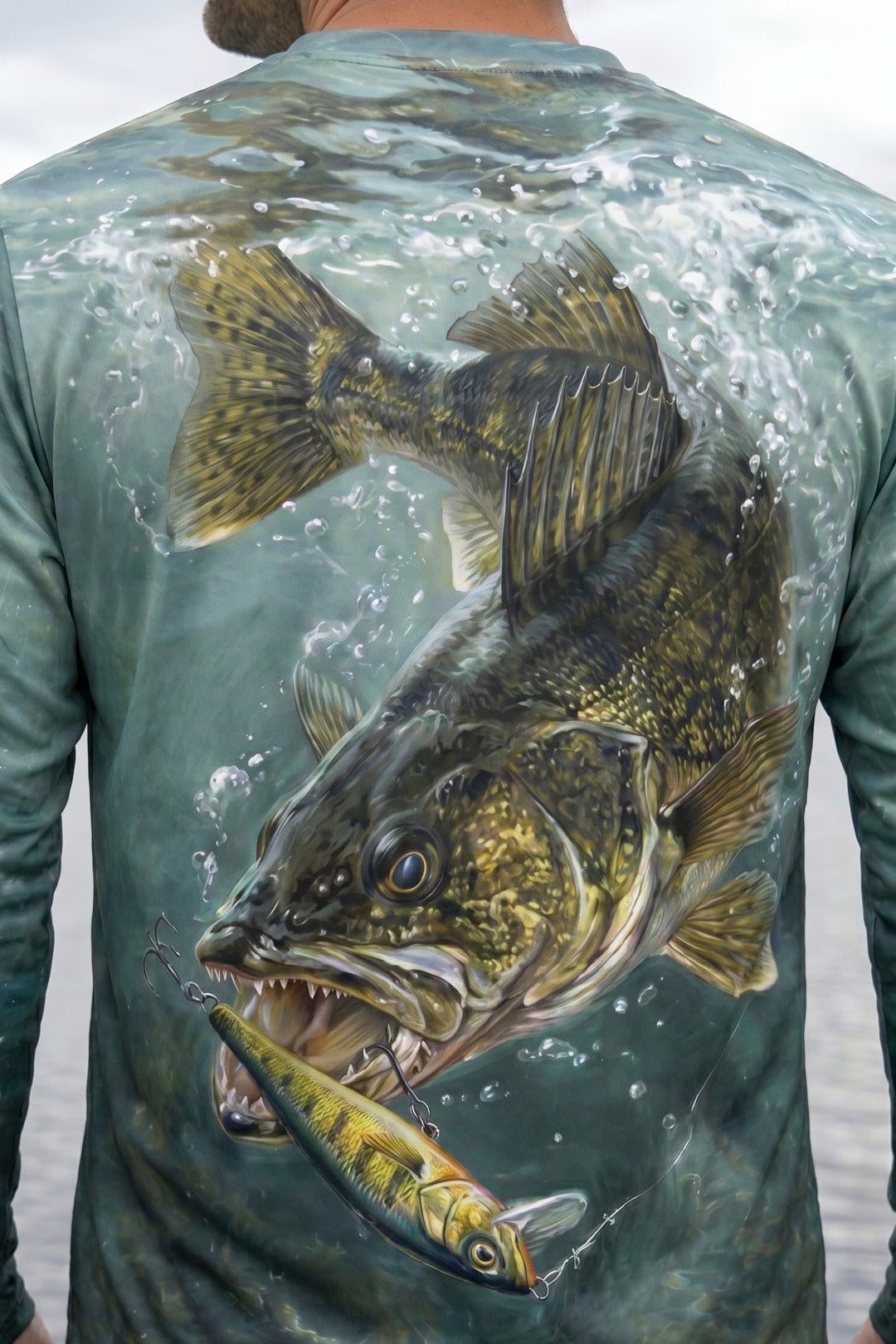 Performance Fishing Long Sleeve - Cold Teal Walleye - AOF102 lifestyle artwork zoom