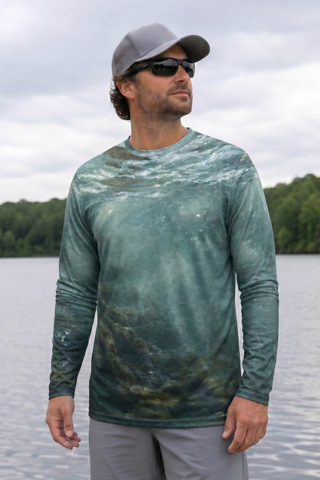 Performance Fishing Long Sleeve - Cold Teal Walleye - AOF102 lifestyle opposite side