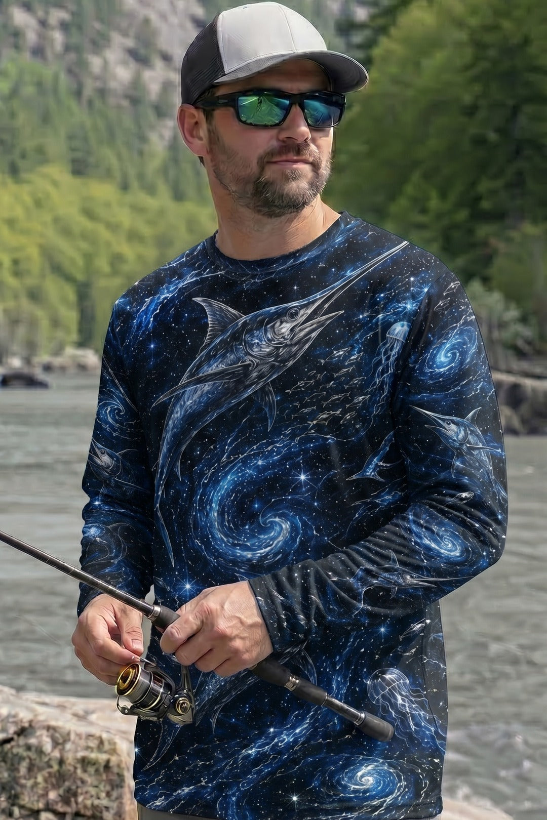 Performance Fishing Long Sleeve - Cosmic Billfish Vortex - RS09 lifestyle artwork side