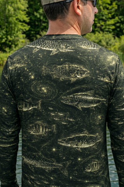 Performance Fishing Long Sleeve - Cosmic Green Fish Pattern - RP01 lifestyle artwork zoom
