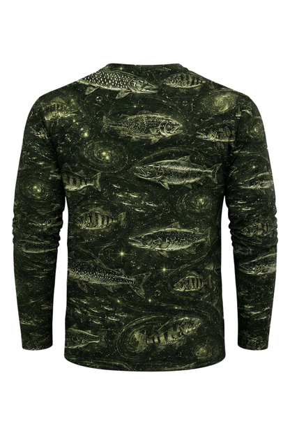 Performance Fishing Long Sleeve - Cosmic Green Fish Pattern - RP01 mockup artwork side