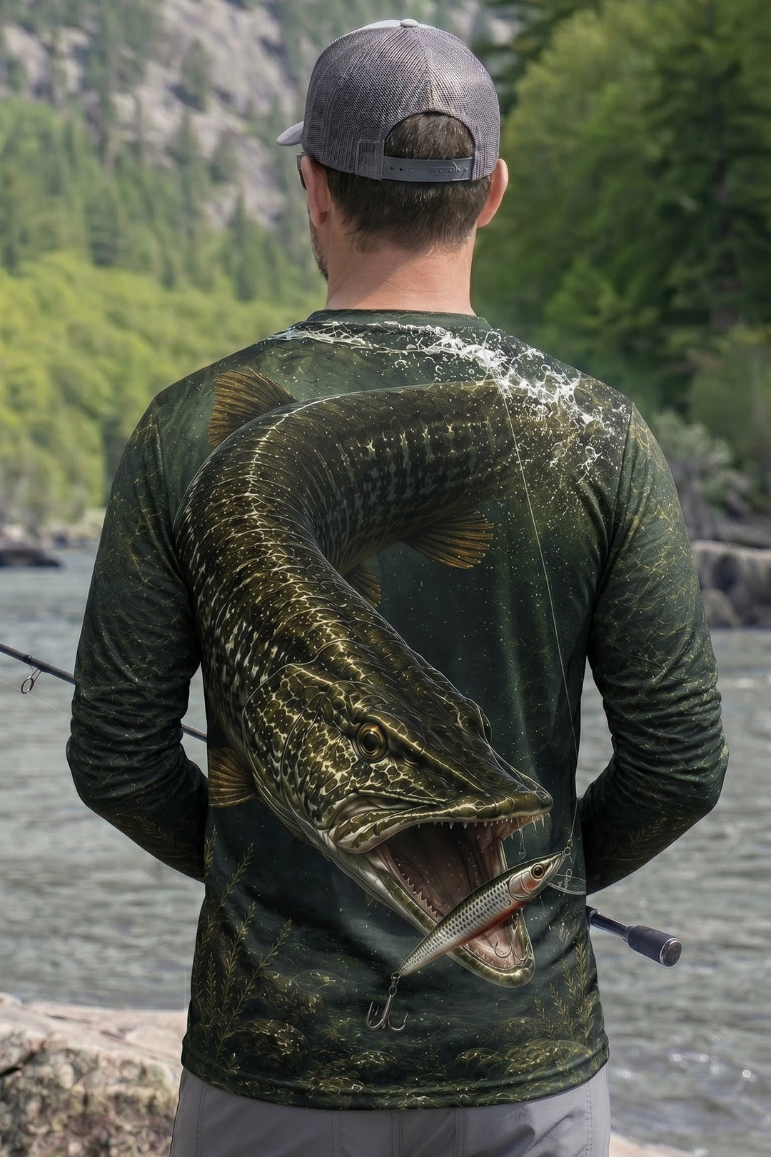 Performance Fishing Long Sleeve - Dark River Musky Strike - RM04 lifestyle artwork side