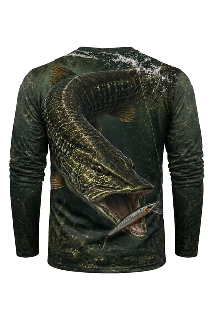 Performance Fishing Long Sleeve - Dark River Musky Strike - RM04 mockup artwork side