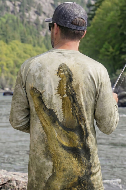 Performance Fishing Long Sleeve - Dark Swamp Gator - AOF93 lifestyle artwork side