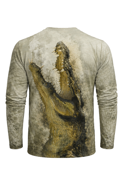 Performance Fishing Long Sleeve - Dark Swamp Gator - AOF93 mockup artwork side