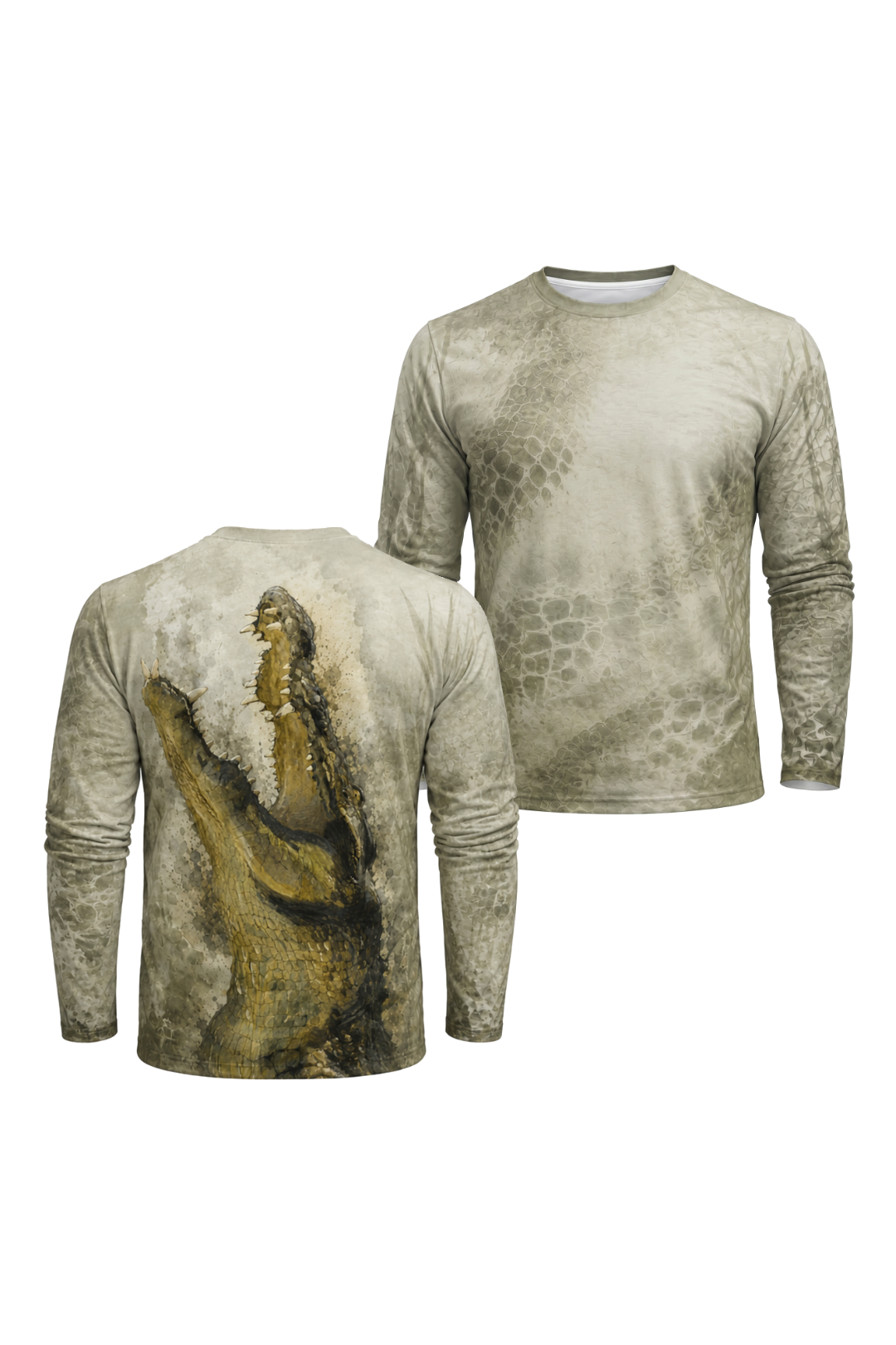 Performance Fishing Long Sleeve - Dark Swamp Gator - AOF93 two shirts front artwork