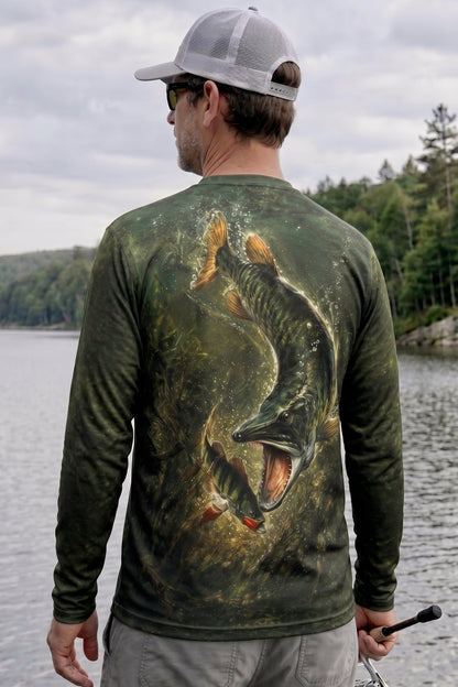 Performance Fishing Long Sleeve - Dark Weed Musky Strike - AOF63 lifestyle artwork side