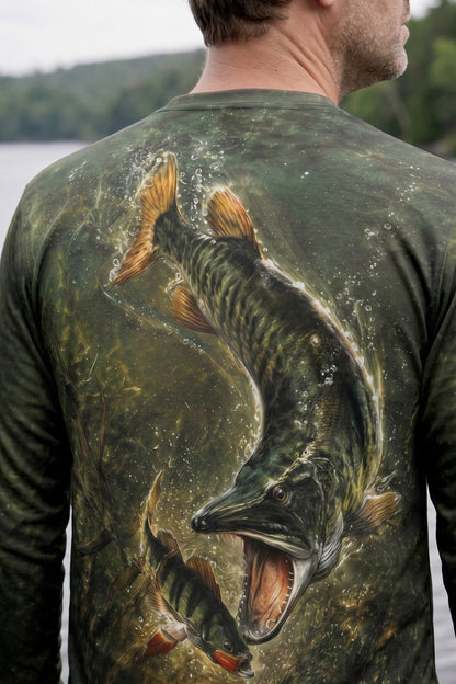 Performance Fishing Long Sleeve - Dark Weed Musky Strike - AOF63 lifestyle artwork zoom