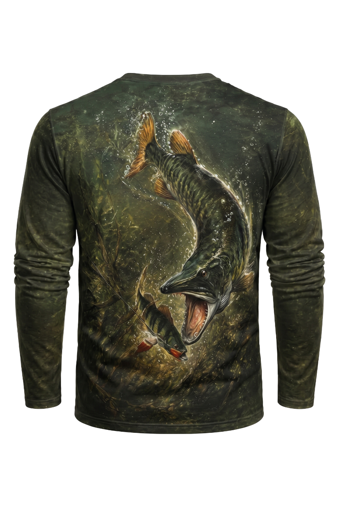 Performance Fishing Long Sleeve - Dark Weed Musky Strike - AOF63 mockup artwork side