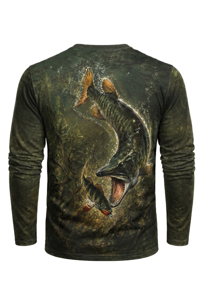 Performance Fishing Long Sleeve - Dark Weed Musky Strike - AOF63 mockup artwork side