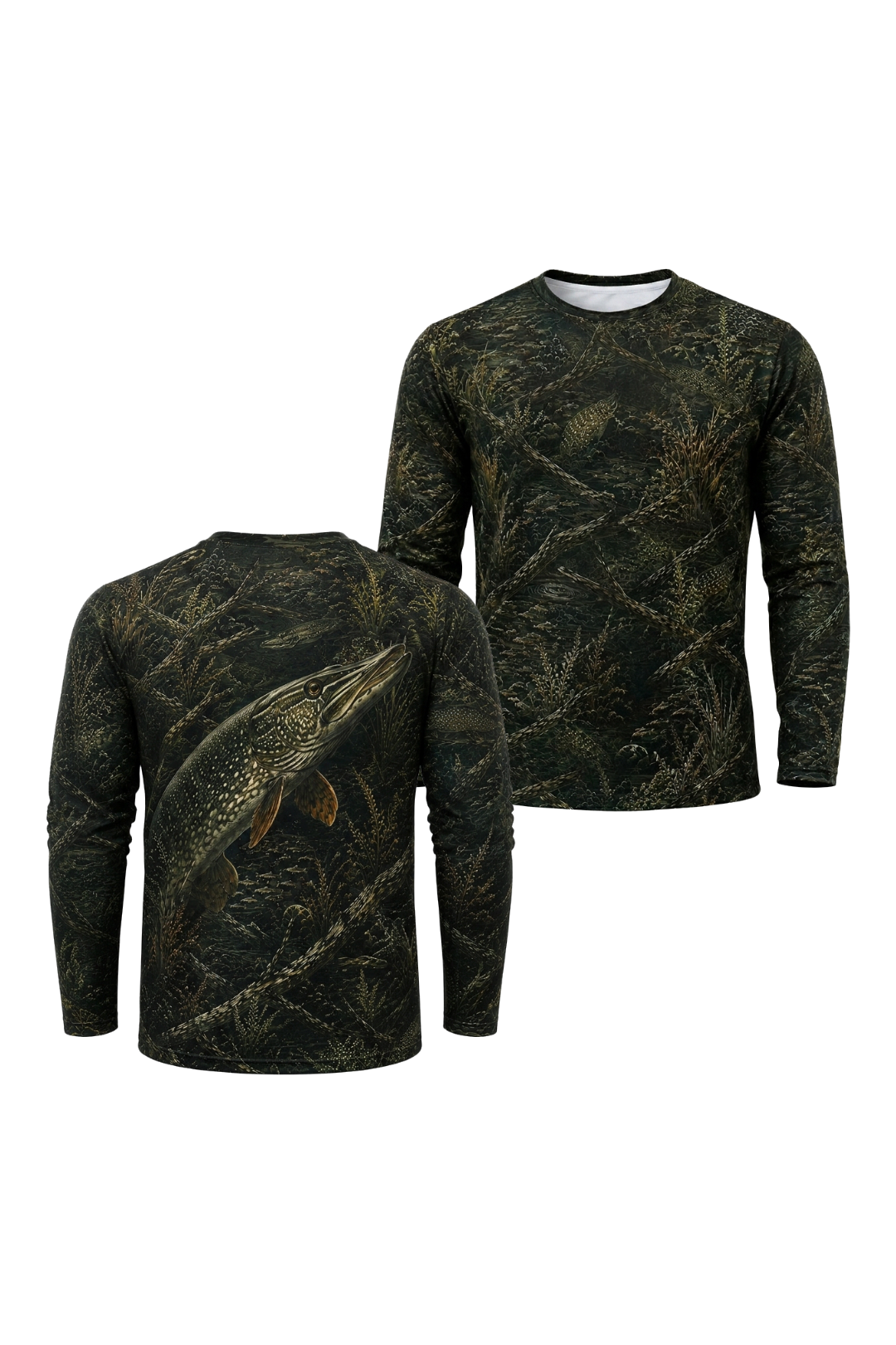 Performance Fishing Long Sleeve - Dark Weed Pike Ambush - RNP04 two shirts front artwork