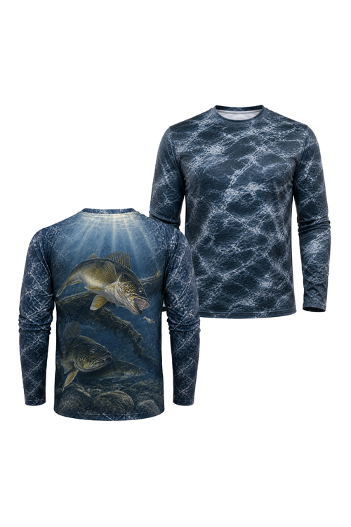 Performance Fishing Long Sleeve - Deep Delta Walleye - TBT189 two shirts front artwork