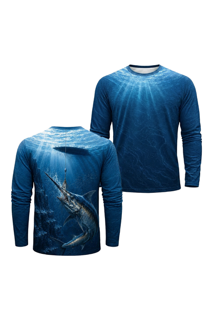Performance Fishing Long Sleeve - Deep Drop Marlin - RS03 two shirts front artwork
