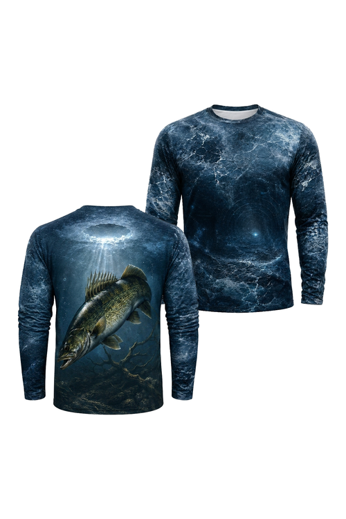 Performance Fishing Long Sleeve - Deep Ice Walleye - RW09 two shirts front artwork