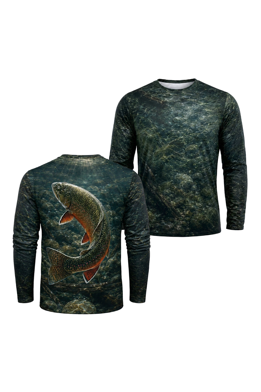 Performance Fishing Long Sleeve - Deep River Brook - TBT173 two shirts front artwork