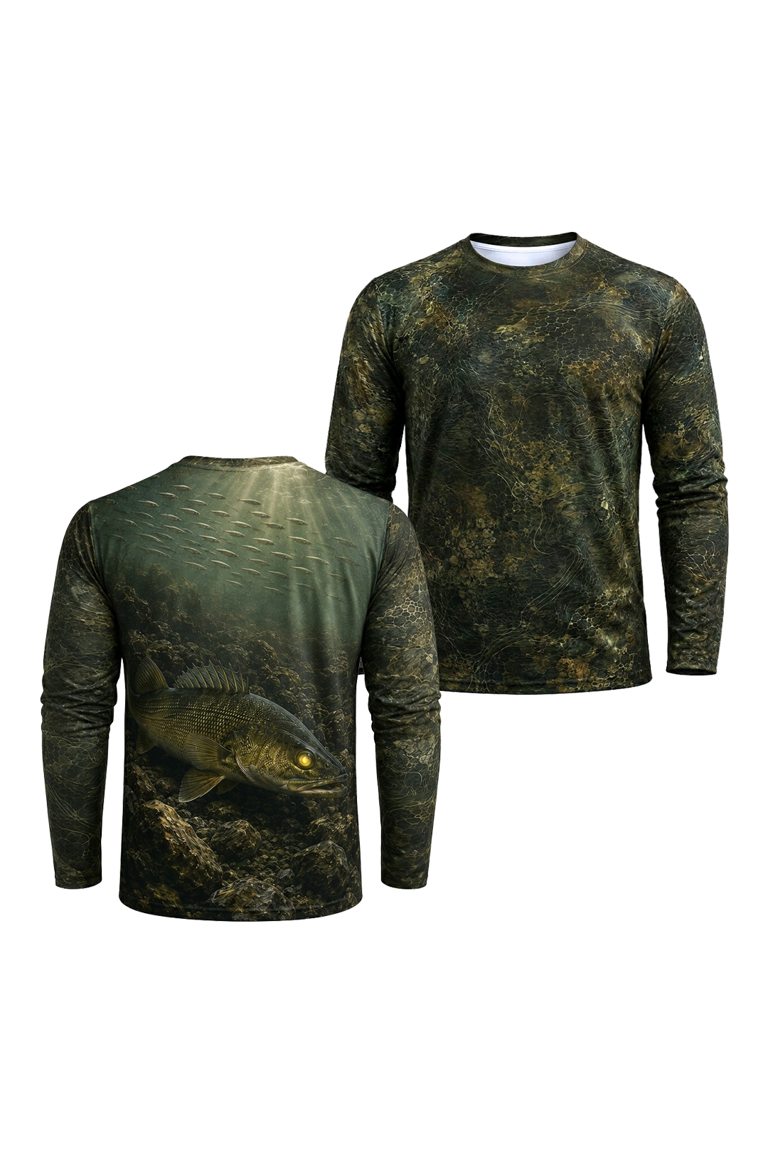 Performance Fishing Long Sleeve - Deep Rock Walleye - RW07 two shirts front artwork