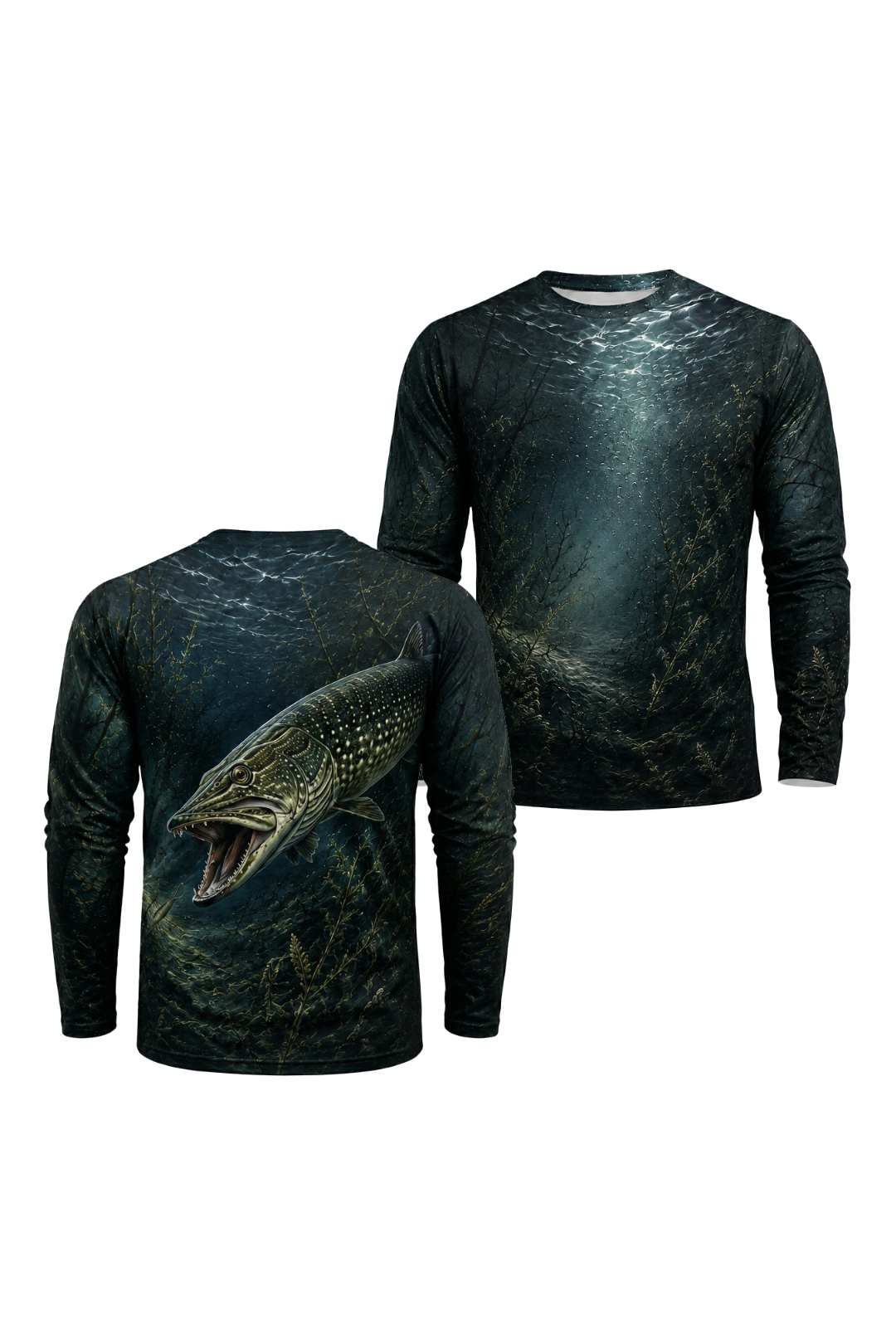 Performance Fishing Long Sleeve - Deep Snag Pike - TBT192 two shirts front artwork