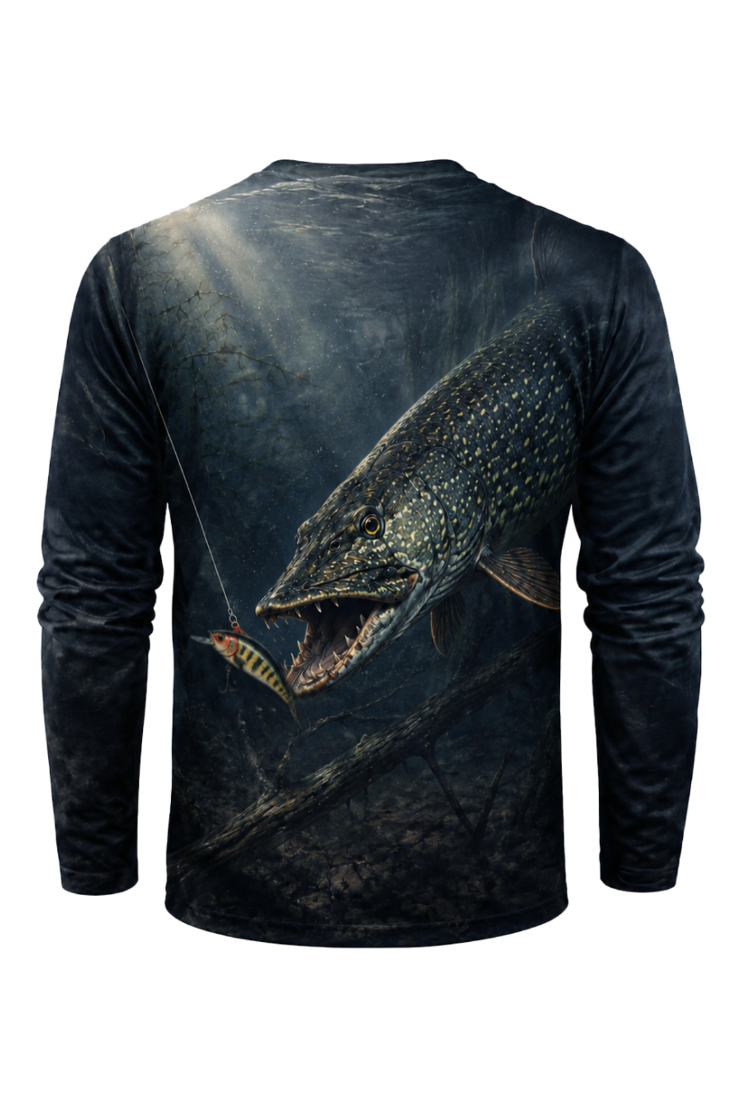 Performance Fishing Long Sleeve - Deep Strike Pike - AOF87 mockup artwork side