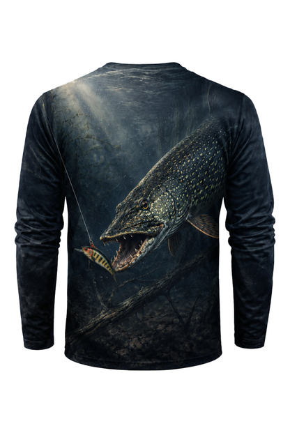Performance Fishing Long Sleeve - Deep Strike Pike - AOF87 mockup artwork side