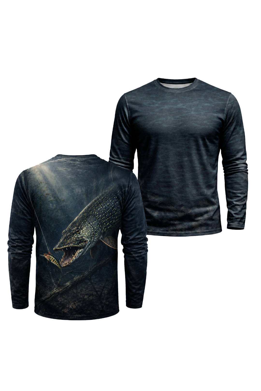 Performance Fishing Long Sleeve - Deep Strike Pike - AOF87 two shirts front artwork