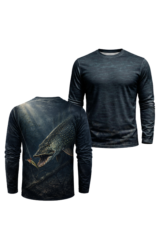 Performance Fishing Long Sleeve - Deep Strike Pike - AOF87 two shirts front artwork