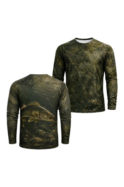 Performance Fishing Long Sleeve - Deep Weed Walleye Hunt - RW08 two shirts front artwork