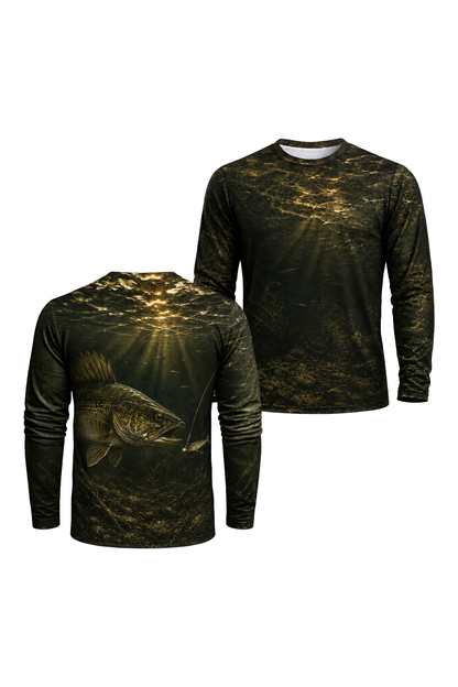 Performance Fishing Long Sleeve - Dock Light Walleye Strike - RW14 two shirts front artwork