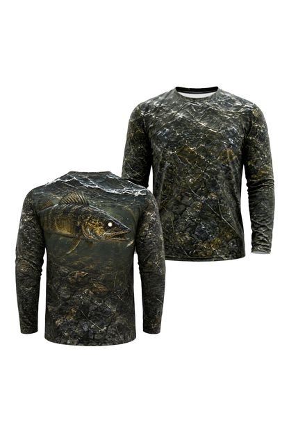 Performance Fishing Long Sleeve - Dusk Creek Walleye - TBT184 two shirts front artwork