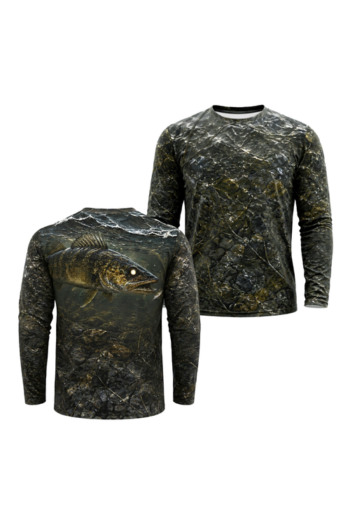 Performance Fishing Long Sleeve - Dusk Creek Walleye - TBT184 two shirts front artwork